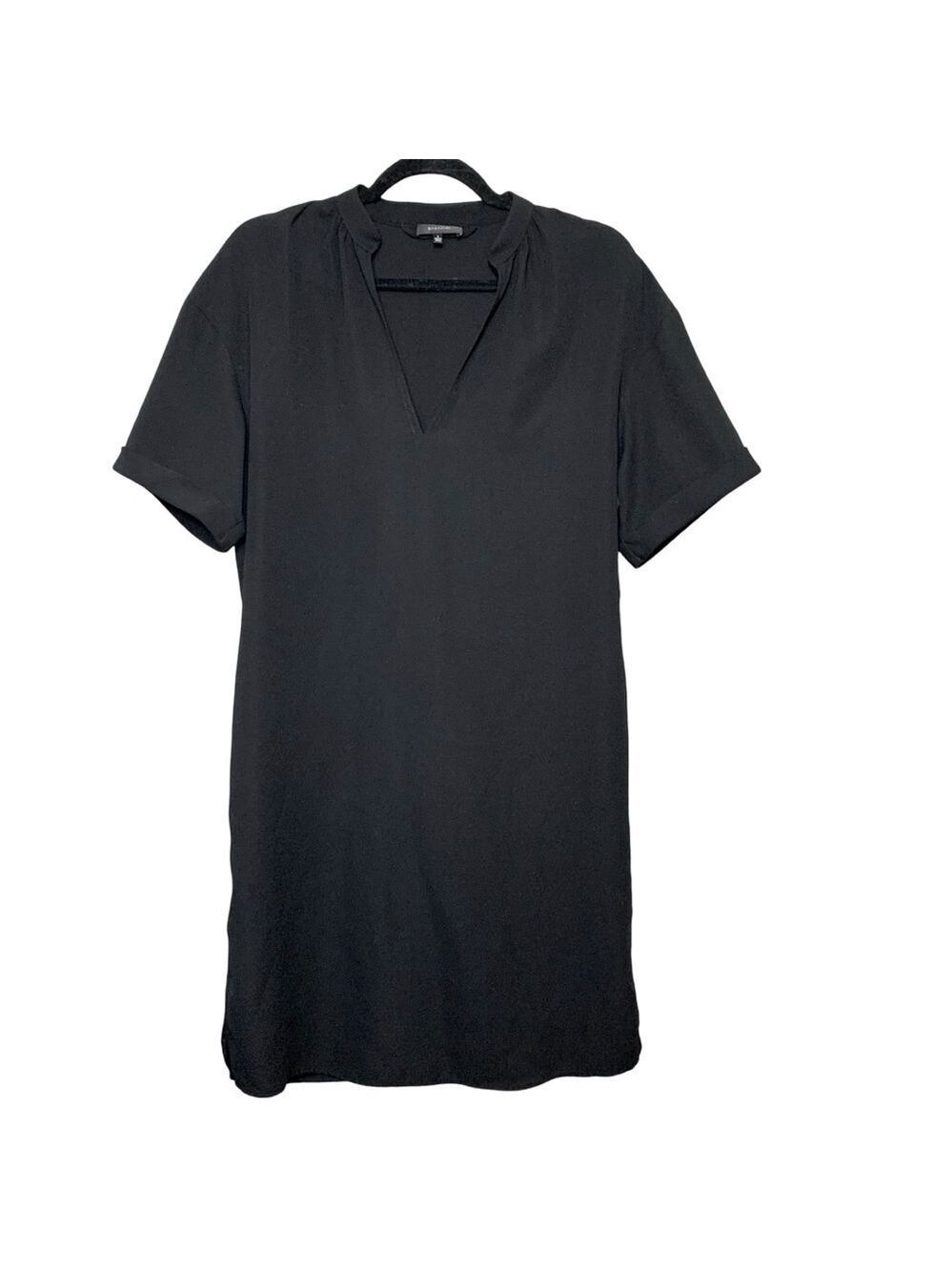 Aritzia Babaton Black Crepe Shirt Dress S Relaxed Side Pocket Minimalist Staple